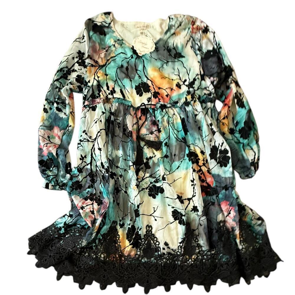 NWT Simply Couture Watercolor Floral Lace Hem Tunic Dress XL Cottagecore